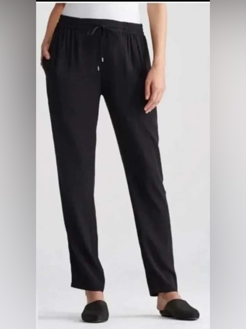 Eileen Fisher 100% Silk Black Drawstring Pull On Pants 3X